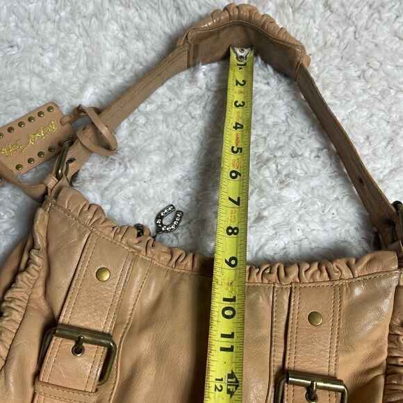 Betsey Johnson Vintage leather Tan Hobo large Shoulder Chain,& horseshoe accent - Picture 15 of 16